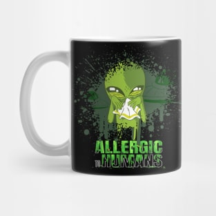 Allergic to humans, Funny cute alien graphic, Introvert-Awkward-Hipster-Sarcasm, UFO space lover cartoon, Men Women Mug